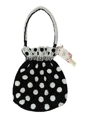 Handcrafted In India Beaded black and white polka dot NWT